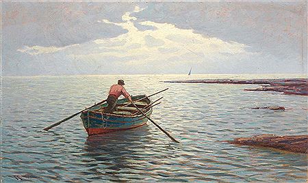 Sample artwork by Renuccio Renucci (1880 - 1947), known for maritime and rural scene painting - View similar artists and auction records