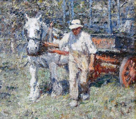 Farm hand with horse and cart