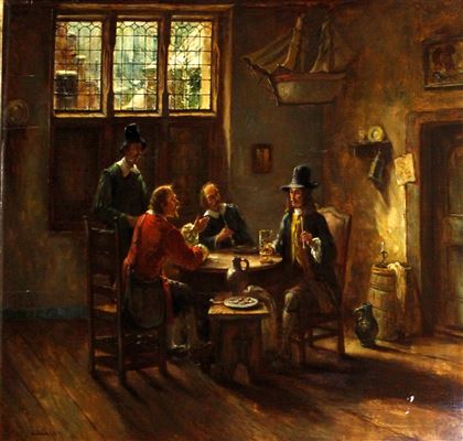 Figures seated around a table drinking and smoking by Oskar O Urbahn - Auction record, sale price, and art valuation. Compare with similar artists and explore comparable artworks.