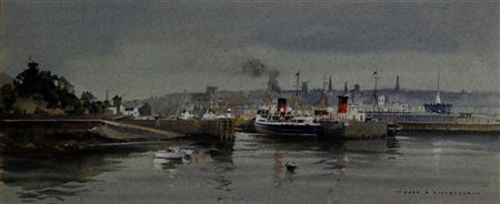 Steam ships in harbour by John Hobson Nicholson - Auction record, sale price, and art valuation. Compare with similar artists and explore comparable artworks.