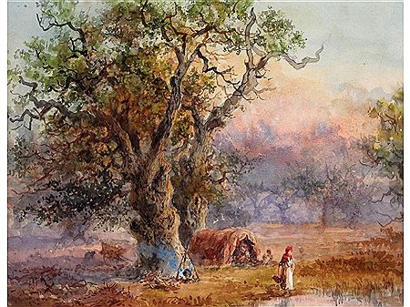 Encampment in a woodland scene by William Henry Harford - Auction record, sale price, and art valuation. Compare with similar artists and explore comparable artworks.