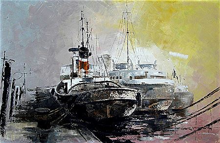 "Boats Moored at Harbour"