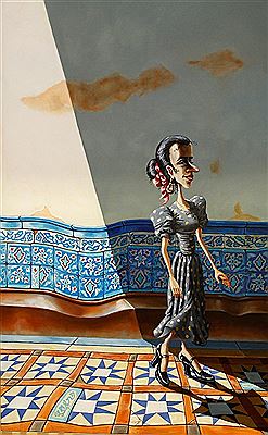 "Woman in Polka Dot Dress and Red Ribbon"