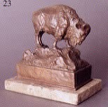 Bronze buffalo mounted on marble