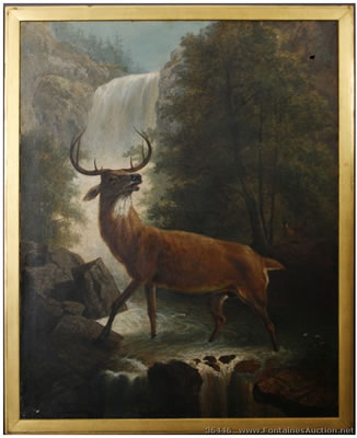 Eugene Alonzo Poole (American, 1841-1912), Deer by a Waterfall