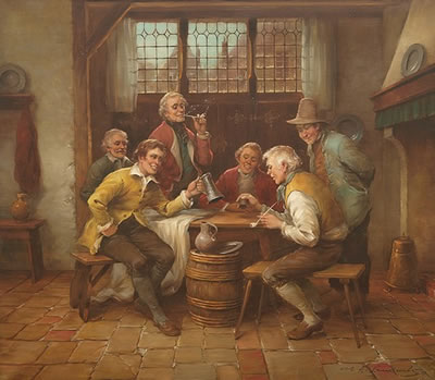 Wirtshausinterieur mit Selbstbildnis