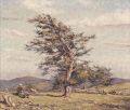 Sonniger Tag auf dem Schauinsland mit strickender Magd und weidenden Kühen