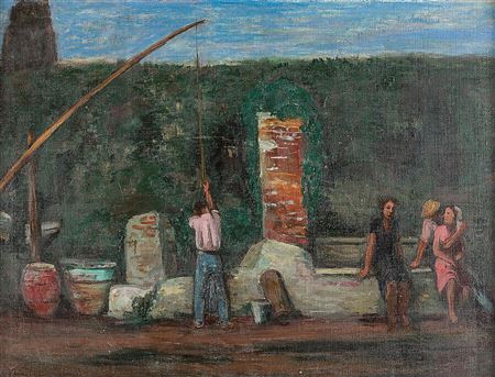 Sample artwork by Rudolf Riester (1904 - 1999), known for figures, genre, landscape, portrait, coastal view painting, etching - View similar artists and auction records