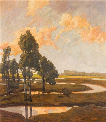 Rheinauenlandschaft in der Abenddämmerung by Carl Blum - Auction record, sale price, and art valuation. Compare with similar artists and explore comparable artworks.
