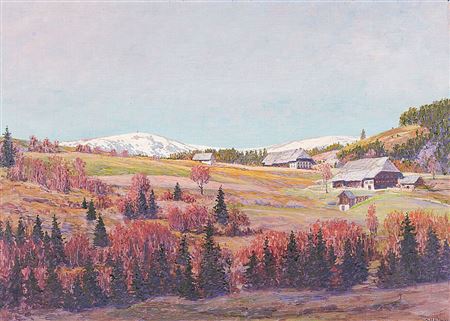 Vorfrühling im Schwarzwald mit Blick auf am Hang stehende Gehöfte. by Karl Heilmann - Auction record, sale price, and art valuation. Compare with similar artists and explore comparable artworks.