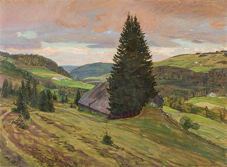 Sommerliche Schwarzwaldlandschaft mit verstreut liegenden Bauerngehöften.