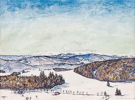 Blick über die tief verschneite Landschaft bei Breitnau