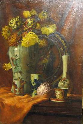 Still Life of Flowers with Japanese Vases