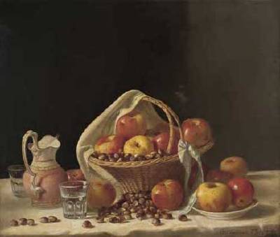Still Life of Apples and Nuts in a Basket