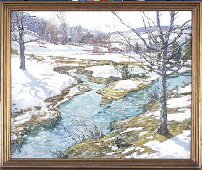 River in Winter by Walter Elmer Schofield - Auction record, sale price, and art valuation. Compare with similar artists and explore comparable artworks.
