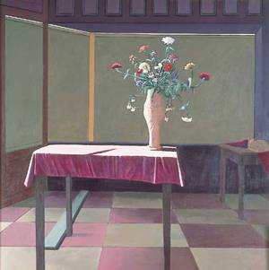 Zinias on a Pink Tablecloth