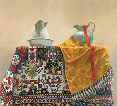 Dialogue between two pitchers on a Persian carpet