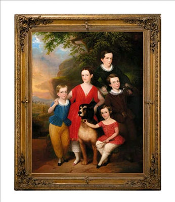 Portrait of Five Children and a Dog