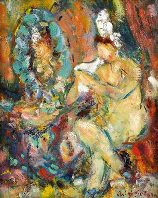 Sample artwork by Luigi Settanni (1908 - 1984), known for abstract figurative painting - View similar artists and auction records