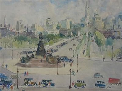 BEN FRANKLIN PARKWAY FROM THE PHILADELPHIA ART MUSEUM