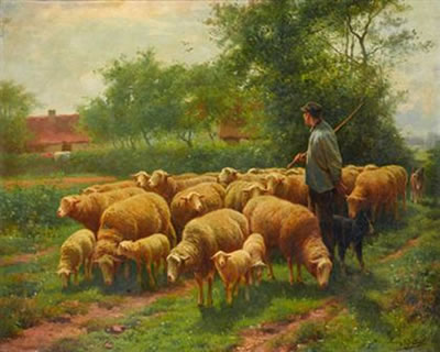 SHEEP HERDER WITH FLOCK
