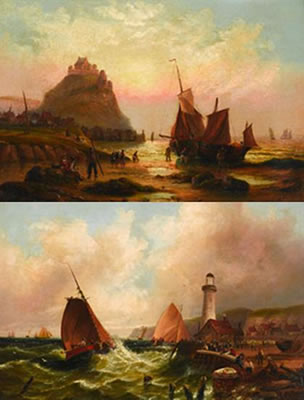ON THE COAST OF GUERNSEY; FISHING BOATS RETURNING TO HARBOR: A PAIR