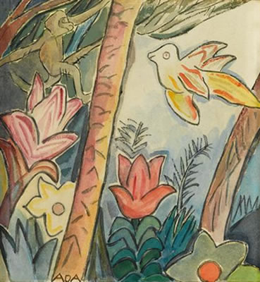 "BIRD AND MONKEY" by Ada Chaffee - Auction record, sale price, and art valuation. Compare with similar artists and explore comparable artworks.