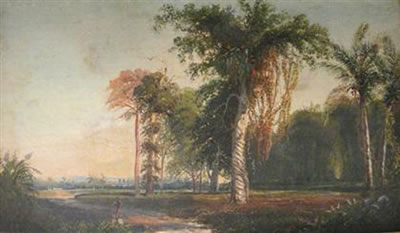 FIGURE IN LANDSCAPE WITH PALMS