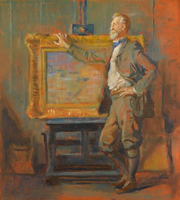 WILLIAM L. LATHROP IN HIS STUDIO AT NEW HOPE