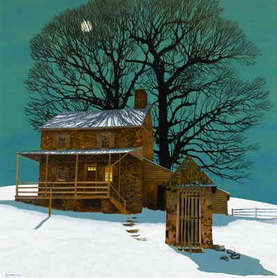 FARM IN WINTER BY MOONLIGHT