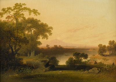 FIGURES BOATING ON A LAKE