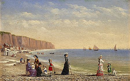 "BEACH WITH FIGURES, CLIFFS ALONG ENGLISH COAST"