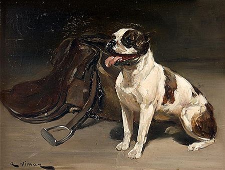 Chien à côté d'une selle