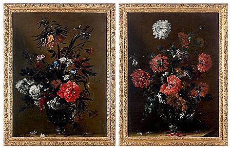 Fleurs dans un vase en verre façon de Venise, sur un entablement (2)