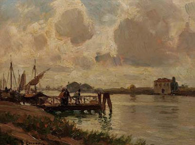 Attracco sulla laguna by Duilio Korompay - Auction record, sale price, and art valuation. Compare with similar artists and explore comparable artworks.