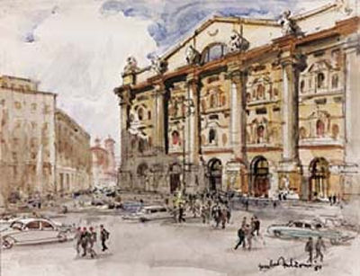 Milano, Palazzo della Borsa by Giulio Falzoni - Auction record, sale price, and art valuation. Compare with similar artists and explore comparable artworks.