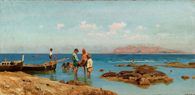 Sample artwork by Francesco Lojacono (1838 - 1915), known for landscape and seascape painting, teaching - View similar artists and auction records