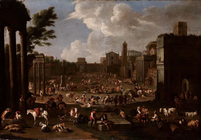 Veduta di fantasia di mercato romano