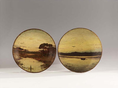 A) Paesaggio al tramonto;b) Pineta; circular, a pair (2)