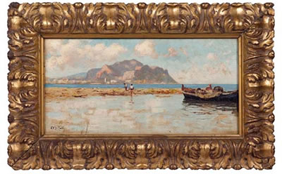 Pescatorelli nel golfo di Palermo col Monte Pellegrino sullo sfondo