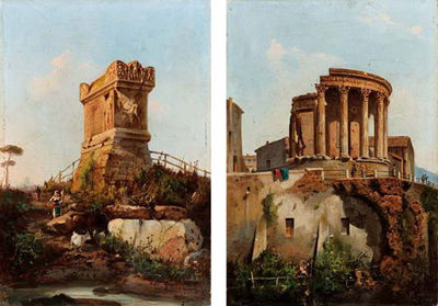 A) Veduta di Tivoli b) Tomba di Nerone