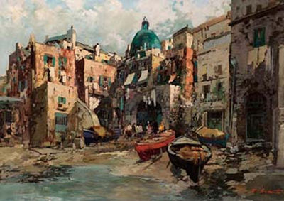 Sample artwork by Ezelino Briante (1901 - 1971), known for town-and landscape, harbour painting - View similar artists and auction records
