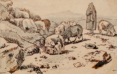 SHEPHERDESS WITH FLOCK