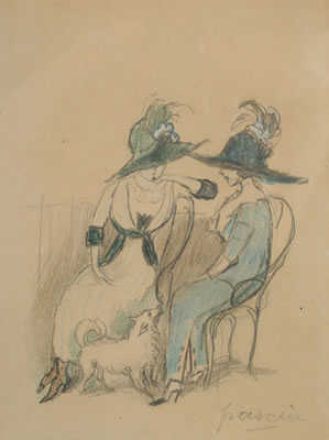 Untitled (Two Seated Women with Dog)