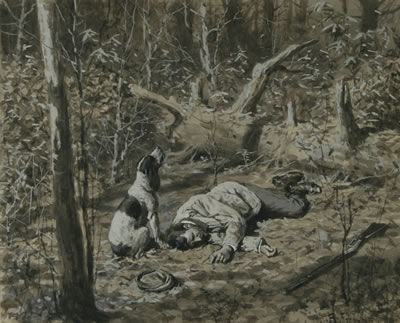 "Sat Little Colonel Wailing," illustration for Soldier of the Valley by Nelson Lloyd, first published in 1904