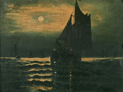 Untitled (Moonlight Seascape with Boats)