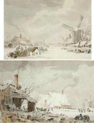 Ice skaters in a winter landscape; Ice skaters near snow-covered houses by Cornelis Van Noorde - Auction record, sale price, and art valuation. Compare with similar artists and explore comparable artworks.