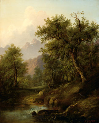 View of a lake in a mountain landscape