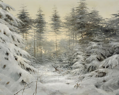 Winter landscape with a deer