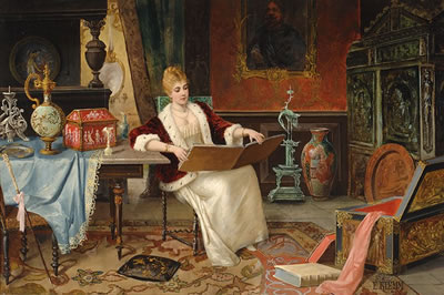 Woman reading in an interior by Ernst Klemm - Auction record, sale price, and art valuation. Compare with similar artists and explore comparable artworks.